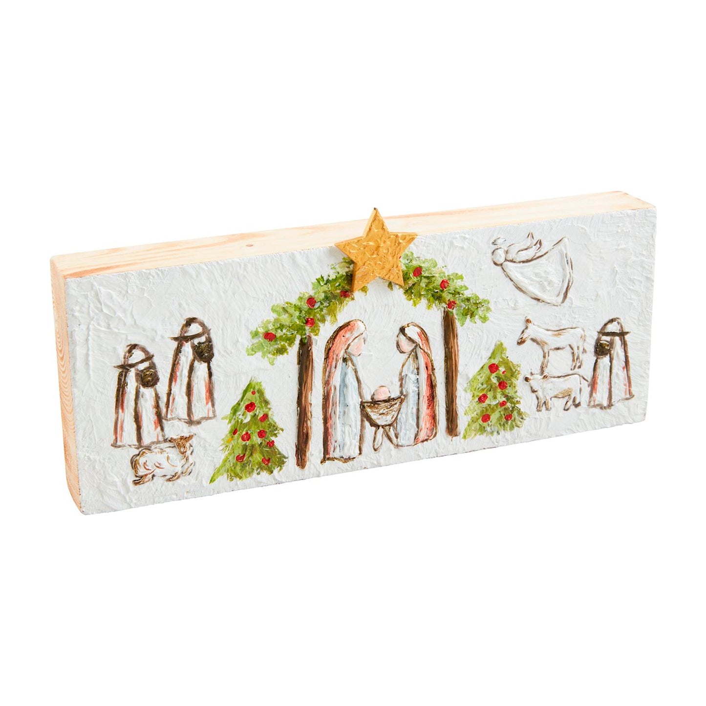 Painted Nativity Wood Plaque