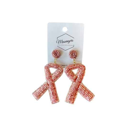 Pink Ribbon Beaded Earrings