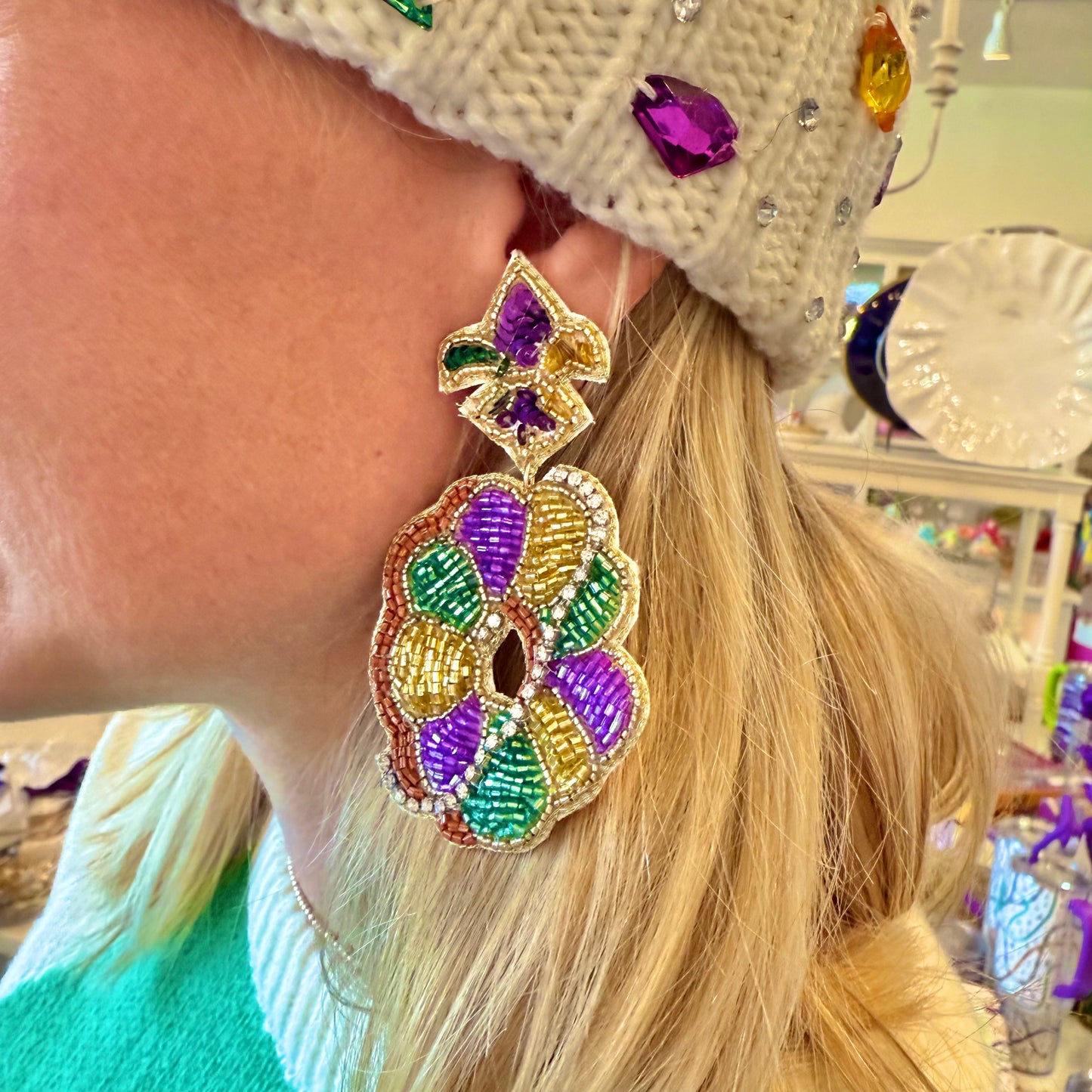 Rhinestone King Cake Earrings