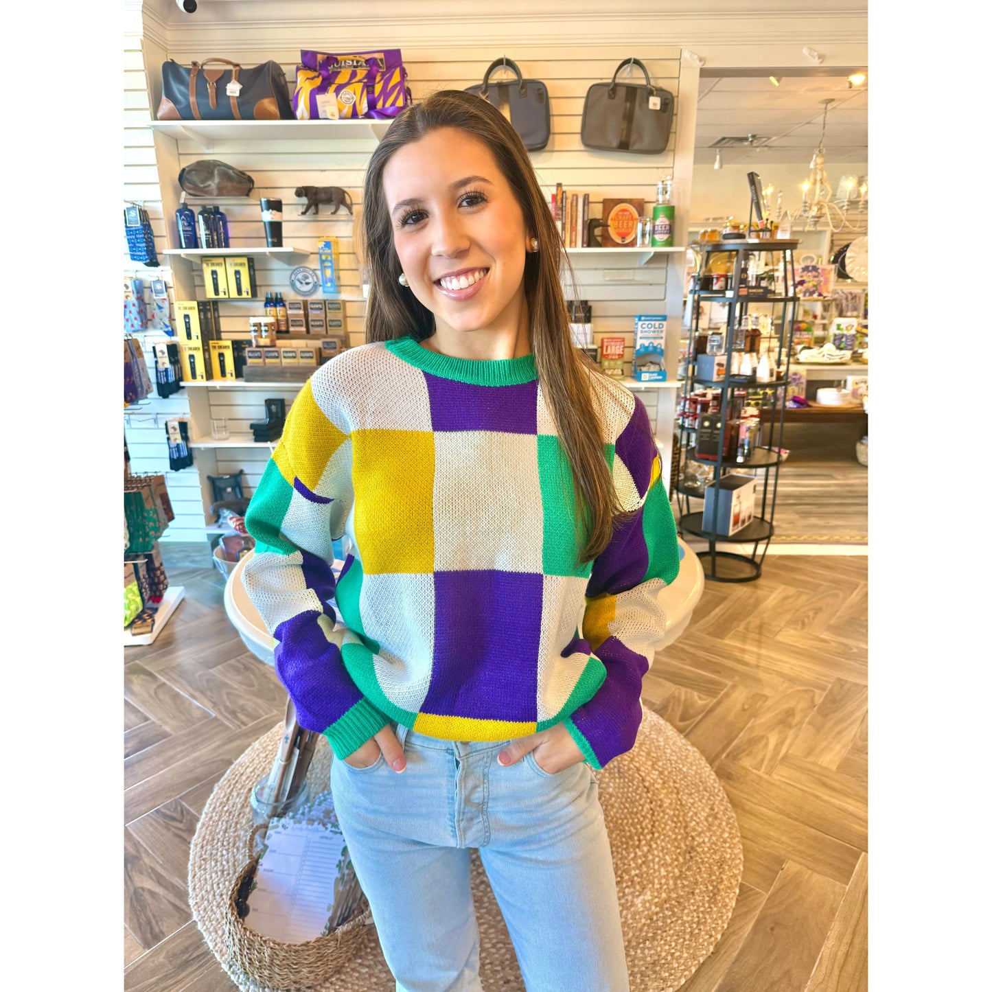 Mardi Gras Checker Sweater