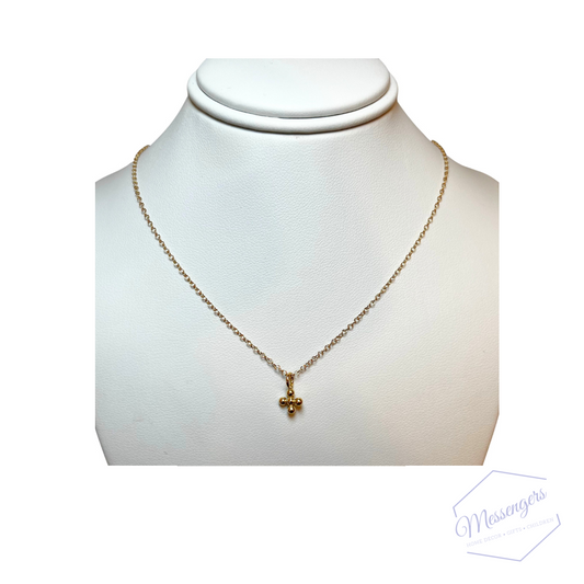 16" Necklace Gold Classic Beaded Signature Cross Small Gold Charm