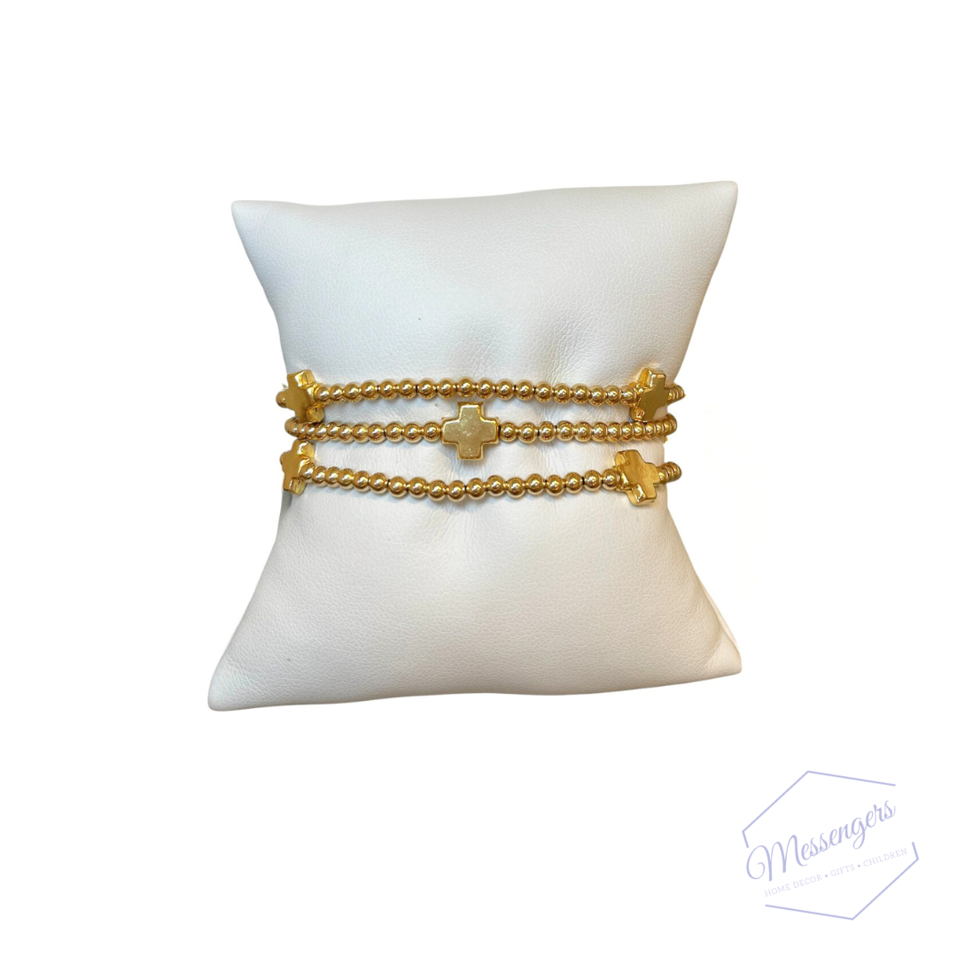 Signature Cross Gold Pattern - 3mm Bead Bracelet - Gold