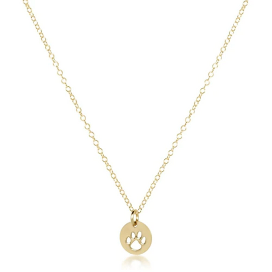 16" Necklace Gold Paw Print Small Gold Disc.